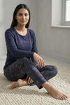 Zivame Buttersoft Knit Poly Pyjama Set - Navy Peony — thumbnail 4